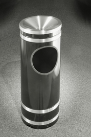 Glaro The "Monte Carlo" Banded, Designer Finish Funnel Top Aah/Trash Receptacle with Satin Aluminum Bands & Covers 9" Dia, F1956