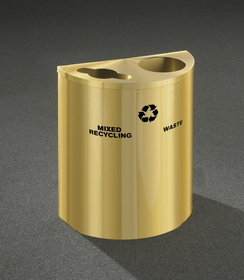 Glaro MW2499 Recyling Receptacle - Recyclepro Dual Stream - Half Round Collection - Mixed Recyclables & Waste Openings