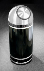 Glaro S1256 The "Monte Carlo" Banded, Dome Top, Self Closing Waste Receptacle with Satin Aluminum Bands/Covers 12" Dia