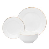 Godinger 70344 Pique Gold Rim Porcelain 18 Piece Dinnerware Set, Service For 6