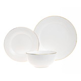 Godinger 82876 Saba Porcelain Gold Rim 18 Piece Dinnerware Set, Service For 6