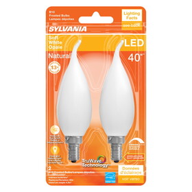 Sylvania 40779 Natural B10 E12 (Candelabra) LED Bulb Soft White 40 Watt Equivalence 2 pk