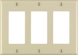 LEVITON 80411-00I Decora Ivory 3 gang Thermoset Plastic Decorator Wall Plate 1 pk