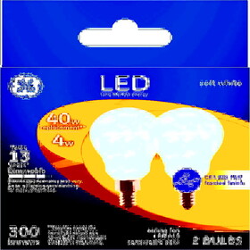 GE 33631 A15 E12 (Candelabra) LED Bulb Soft White 40 Watt Equivalence 2 pk