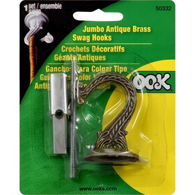 Hillman 534504 Jumbo Antique Brass Gold Steel 2-1/2 in. L Swag Hook 30 lb 1 pk