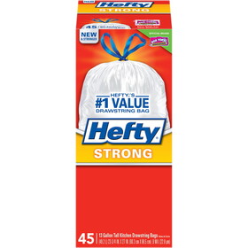 Hefty E84572 Strong 13 gal No Scent Kitchen Trash Bags Drawstring 45 pk