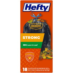 Hefty E86720 Extra Strong 39 gal No Scent Lawn and Leaf Bags Drawstring 18 pk