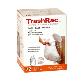 TrashRac 87072 Trashrac 5 gal Trash Bags Handle Tie 72 pk