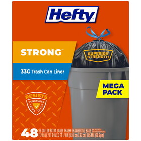 Hefty E86048 Extra Strong 33 gal No Scent Trash Can Liners Drawstring 48 pk
