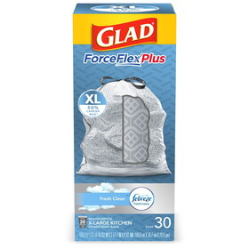 Glad 78913 ForceFlex Plus 20 gal Fresh Trash Bags Drawstring 30 pk