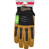 Kinco 2035-M Foreman Men's Indoor/Outdoor Pull-Strap Padded Gloves Black/Tan M 1 pair