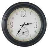 Taylor 6740 Decorative Clock/Thermometer Plastic Black 14 in.