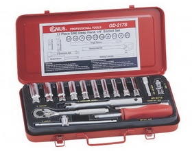 Genius Tools GD-217S 17PC 1/4" Dr. SAE Deep Hand Socket Set