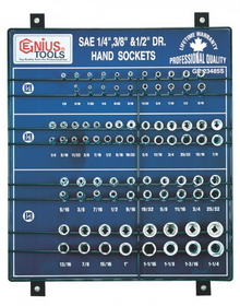 Genius Tools GS-23485S 85PC 1/4", 3/8" &amp; 1/2" Dr. SAE Hand Socket Display Board
