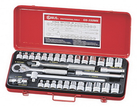 Genius Tools GS-332MS 32PC 3/8" Dr. Metric &amp; SAE Hand Socket Set