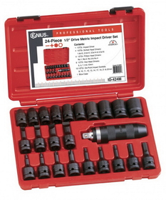 Genius Tools ID-424M 24PC 1/2" Dr. Metric Impact Driver Set (CR-Mo)