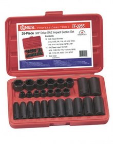 Genius Tools TF-326S 26PC 3/8" Dr. SAE Impact Socket Set