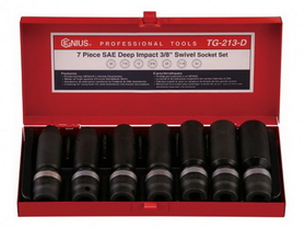 Genius Tools TG-213-D 7PC 3/8" Dr. SAE Deep Swivel Impact Socket Set