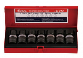 Genius Tools TG-213 7PC 3/8" Dr. SAE Swivel Impact Socket Set