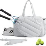GOGO Puffy Quilted Tote Bag for Tennis Badminton Racket, Large Capacity Tote with Shoe Compartment Foldable Handbag