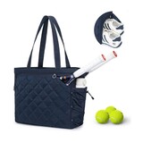 GOGO Quilted Tennis Bag, Large Tote with Shoe Compartment Foldable Handbag for Racket Gym Travel Sports
