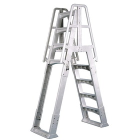 SLA-T Vinyl Works A-Frame Ladder - Tan 4 Tread With Anti-Entrapment Barrier, 18 Inside Tread Width &amp; Exterior Ladder Slide-Lock Design - Fits Most 48 To 56 Above Ground Pools, Rated To 300 Lb