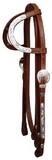 Showman 084X Leather silver double ear headstall with 7' split reins. Features silver on cheeks