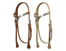 Showman 085 Leather silver 'V' brow headstall with reins