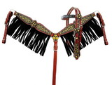 Showman 14331X PONY SIZE Sunflower print headstall and breast collar set with fringe