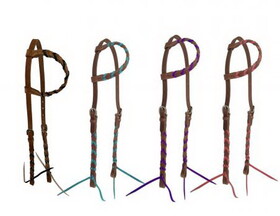 Showman 14383 Argentina cow leather one ear headstall with colored lacing