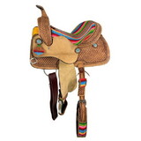Double T Saddlery 1586614 Youth Hard Seat Western Saddle With Wool Serape Accents - 14 Inch