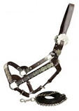 Showman 161155 Dark Oil Average Horse size leather double stitched silver bar show halter