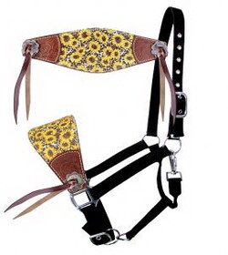 Showman 16797 Nylon bronc halter with printed sunflower and cheetah print inlay and cowboy tie accents