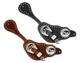 Showman 175284M men's size floral tooled leather silver beaded spur straps with silver engraved praying cowboy conchos