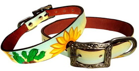 Showman Couture 176950 Sunflower and Cactus overlay leather dog collar