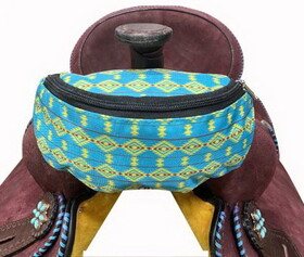 Showman 177913 Teal and Yellow Aztec Print Insulated Nylon Saddle Pouch