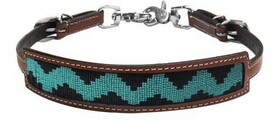 Showman 19315 Medium leather wither strap with teal and black zig zag beaded inlay