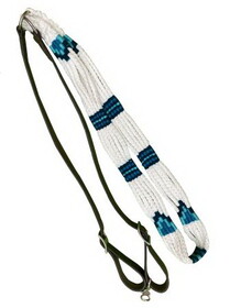 Showman 19703 Corded Leather Contest/Roping Rein with Buckles - white and teal