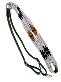 Showman 19705 Corded Leather Contest/Roping Rein with Buckles - white and brown