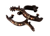 Showman 256601Q brown steel spur with copper studded cross and engraved copper and gold studs