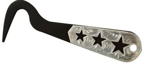 Showman 261025 Three star brown steel silver engraved hoof pick. Measures 6" long