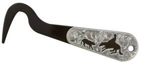 Showman 261026 Cutting horse brown steel silver engraved hoof pick. Measures 6" long