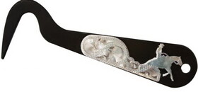 Showman 261027 Reining horse brown steel silver engraved hoof pick. Measures 6" long