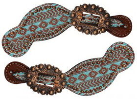 Showman 30773 Leather Spur Straps with Navajo diamond print