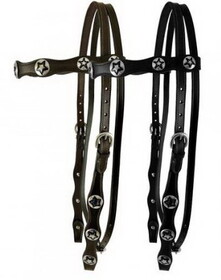 4009 Leather double stitched headstall with silver star conchos on browband and cheeks