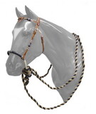 Showman 6091 leather futurity knot headstall with rawhide braided bosal and horse hair mecate reins