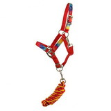 Showman 651 Pony Triple Ply Red Nylon Halter with Tie-Dye Overlay and Lead