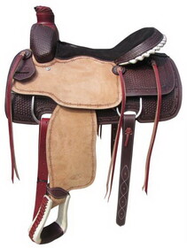 Circle S Saddle 6802 16", 17" Roping Saddle with Basketweave and Barbwire Tooling