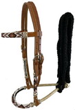 Showman 7021 Leather bosal headstall with southwest design beaded overlays and black cotton mecate reins