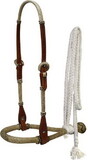 Showman 7098 leather rawhide braided show bosal with cotton mecate reins